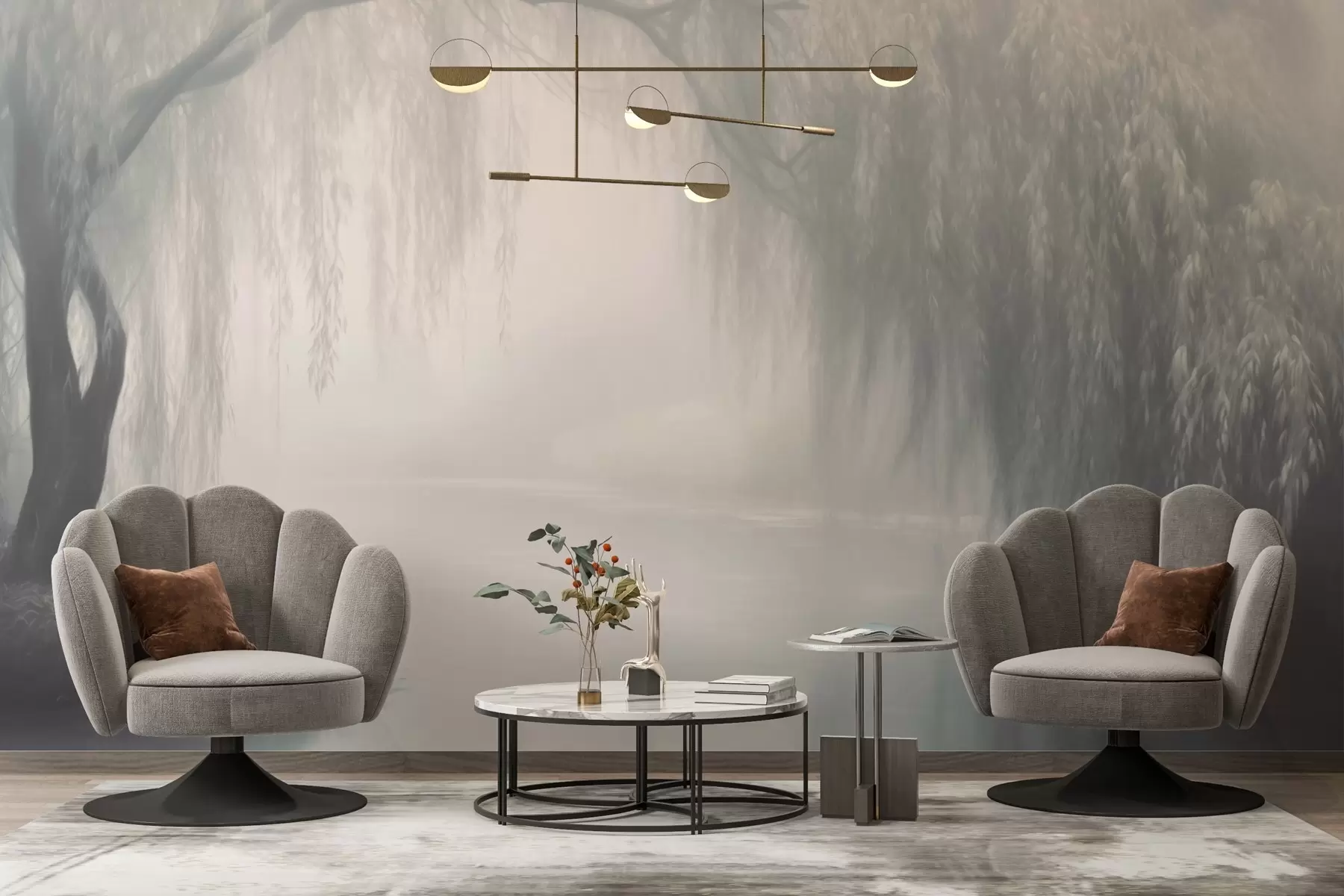 murais de parede Banco de salgueiros místicos na neblina da manhã w03995