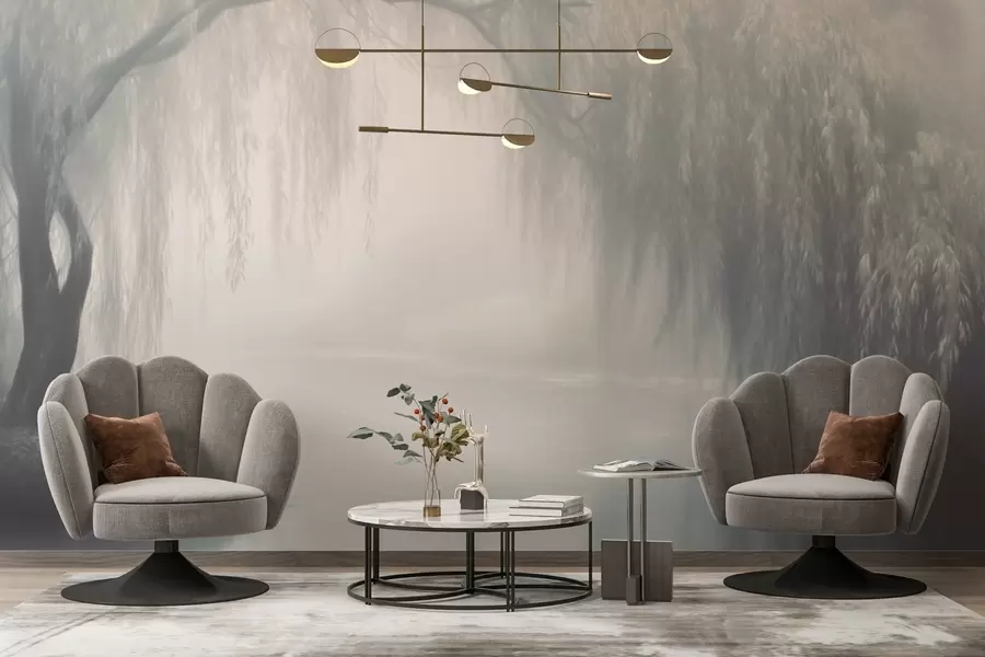 murais de parede Banco de salgueiros místicos na neblina da manhã w03995