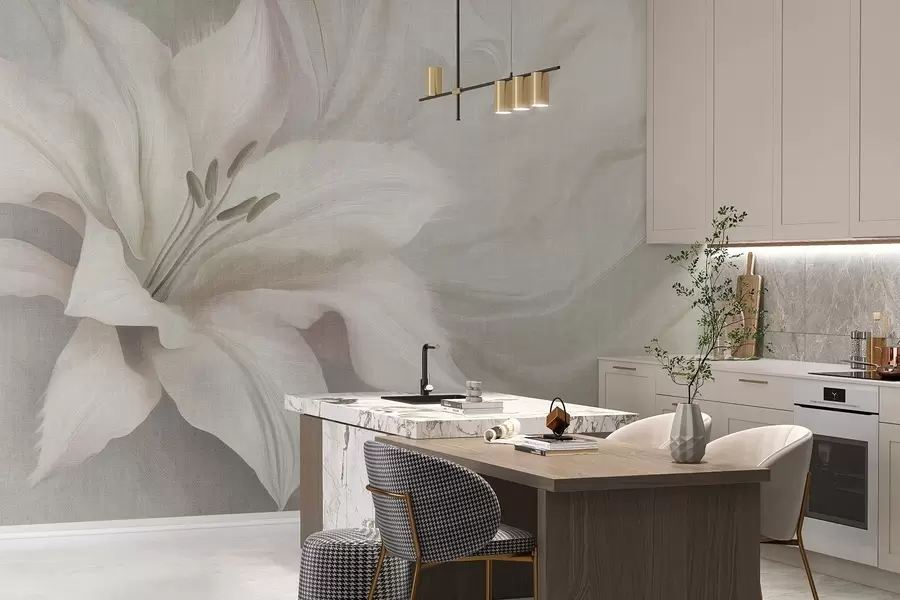 murais de parede Flor de lírio abstração fluida, floral, cores cinza w04006v2