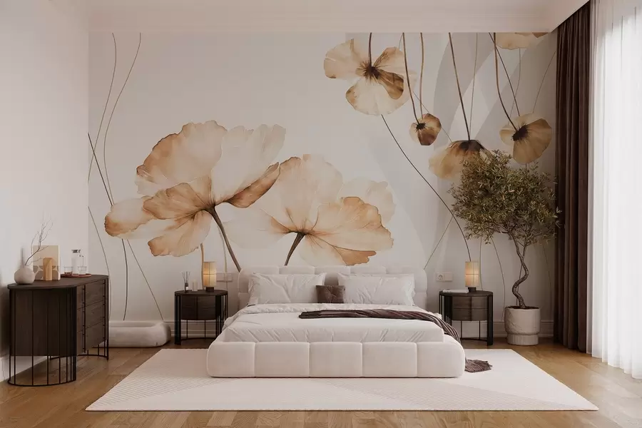 murais de parede flores em estilo aquarela em tons de marrom w04026