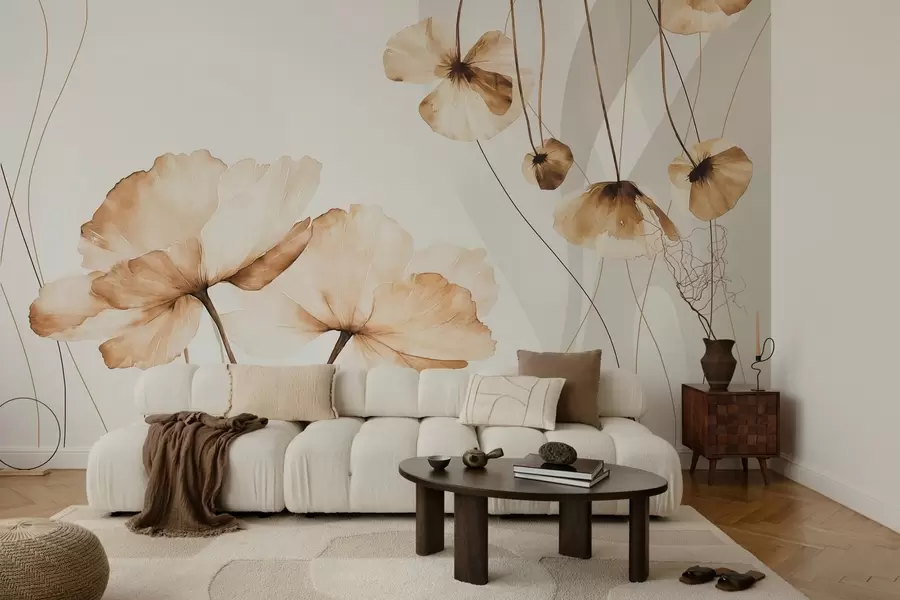 murais de parede flores em estilo aquarela em tons de marrom w04026