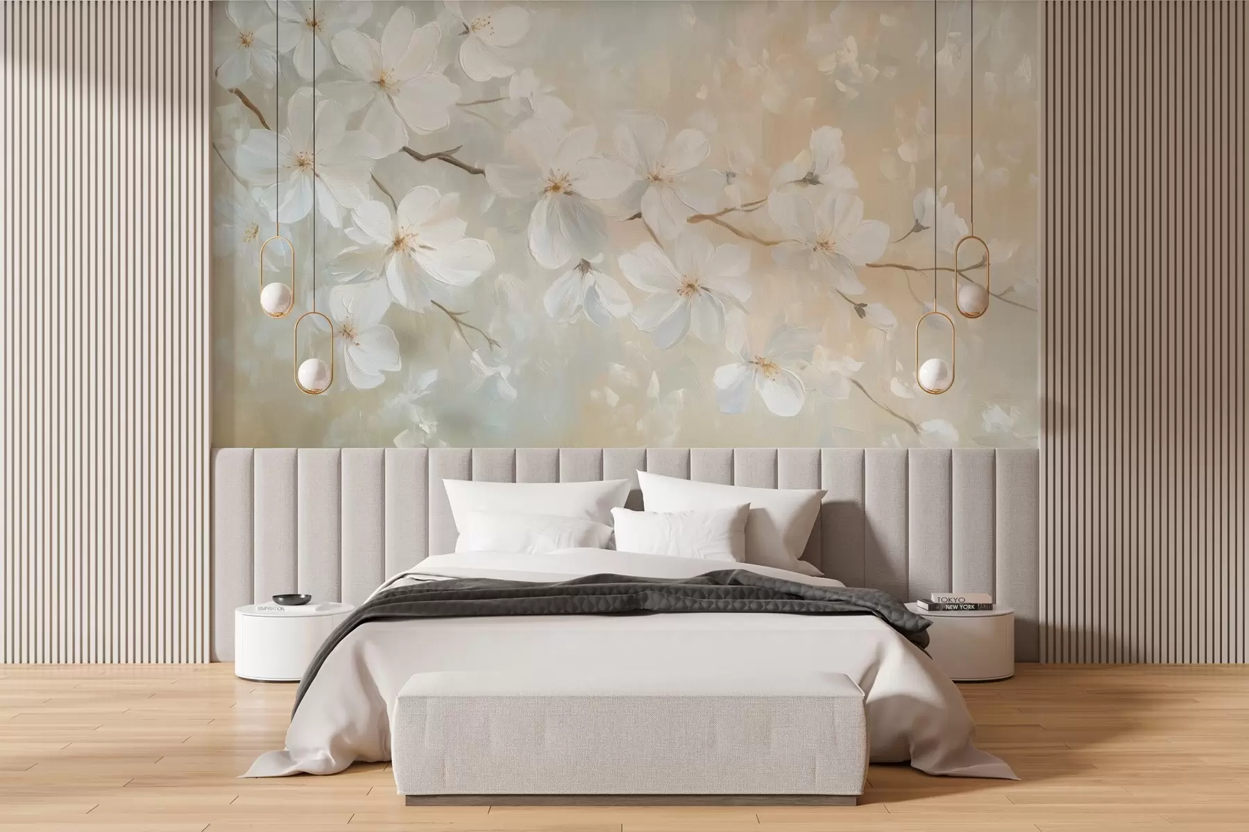murais de parede delicado ramo de damasco em flor no estilo de pintura a óleo em cores pastéis w04029