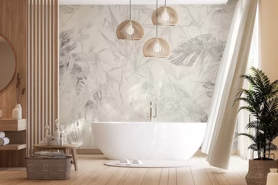 murais de parede Abstração floral em estilo grunge com imitação de abrasão w03926