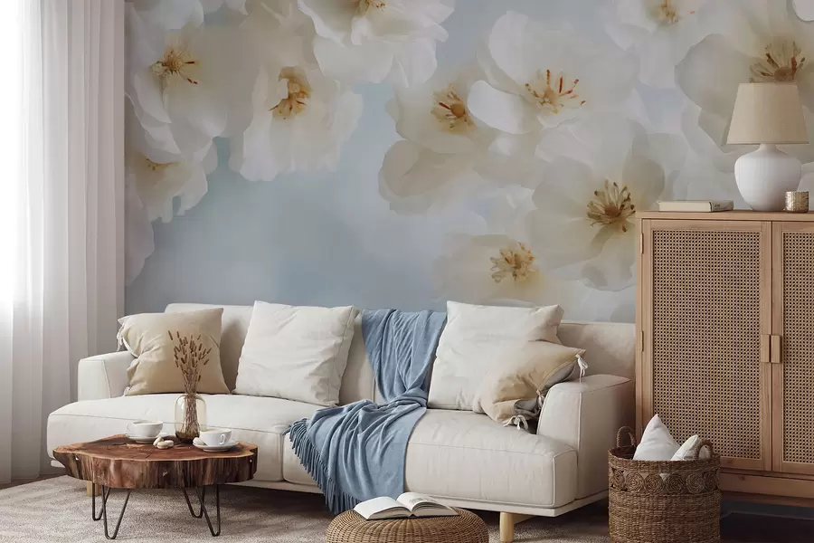 murais de parede Flores grandes e delicadas em um fundo azul claro w03931v1