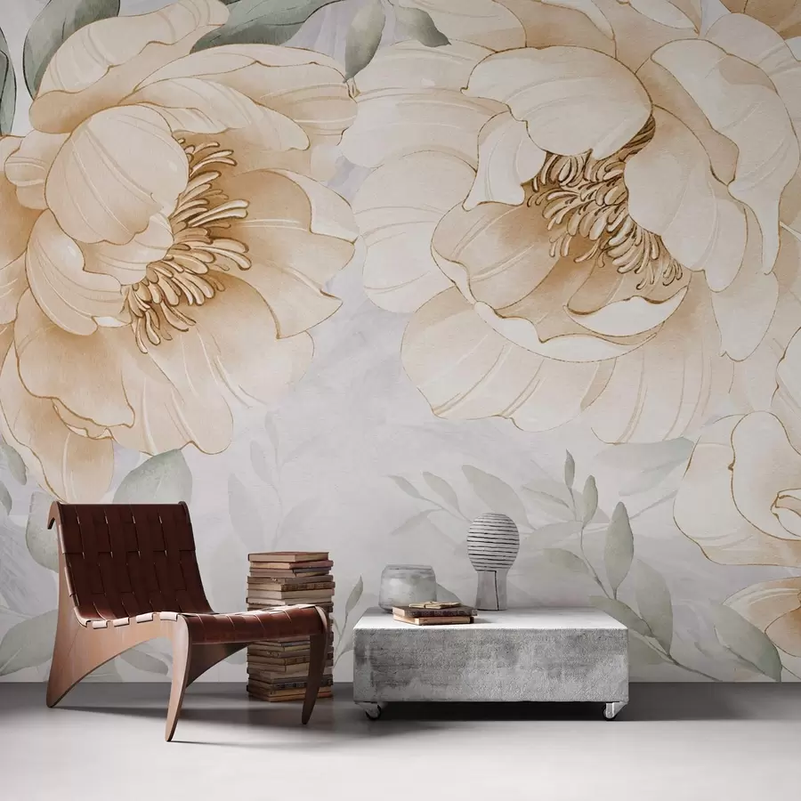 murais de parede Aquarela de imitação de peônias amarelas w03932v1