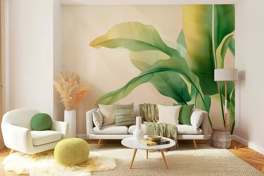murais de parede grandes folhas verdes tropicais ao lado w03959