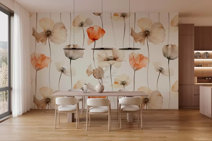 murais de parede papoulas encaracoladas em estilo aquarela w04031