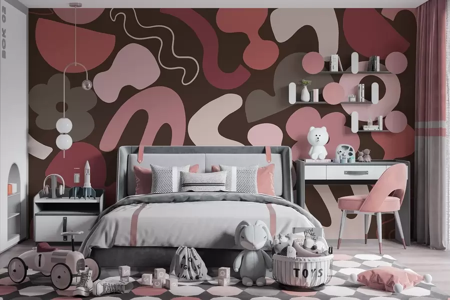 murais de parede Figuras geométricas, juvenil, abstração, fundo escuro cor de vinho w04067