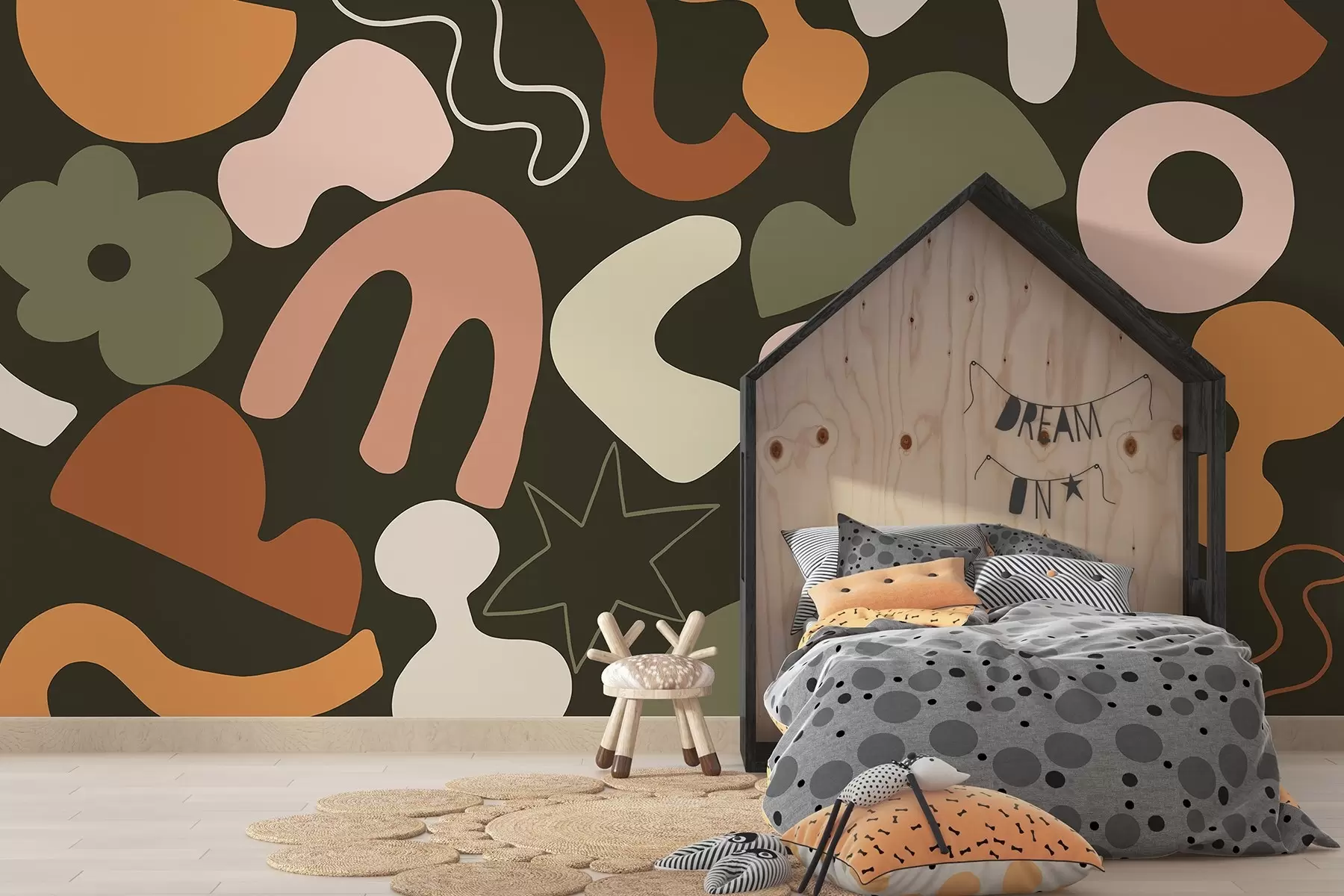 murais de parede Figuras geométricas, juvenil, abstração, fundo verde escuro w04067v2