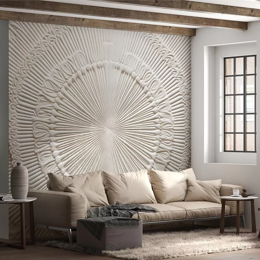 murais de parede Impressão circular abstrata texturizada com linhas radiais e elementos decorativos, design simétrico, textura em relevo w09154