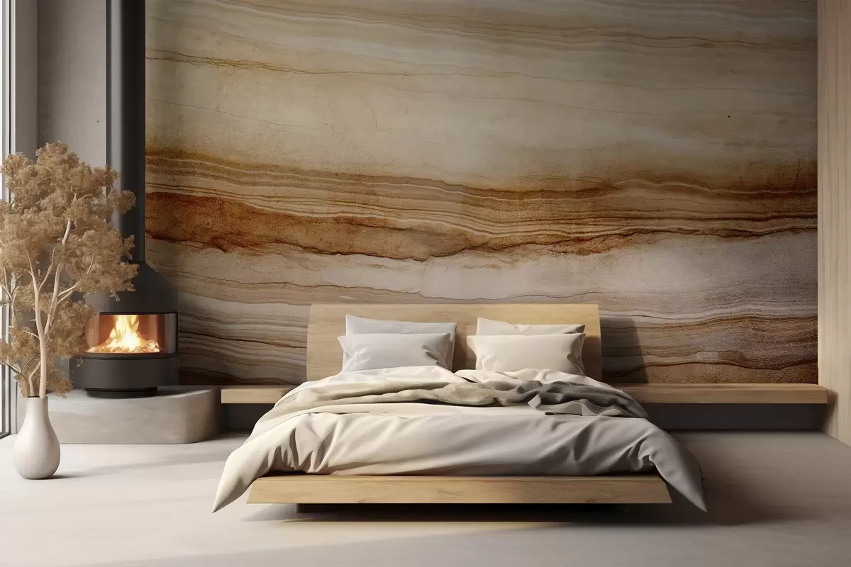 murais de parede Imitação de textura de madeira com linhas horizontais, bege e marrom escuro, estampa natural, tons suaves de terra w09156