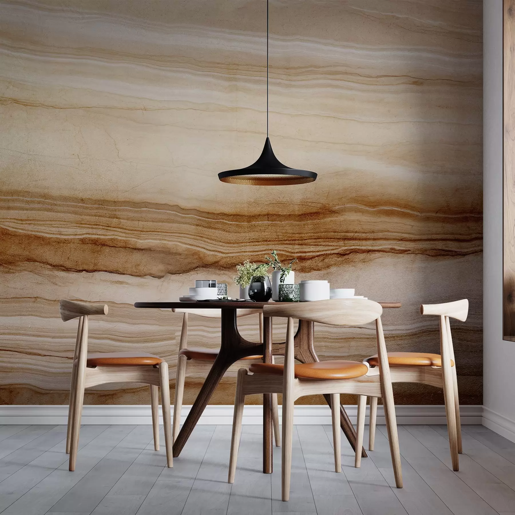 murais de parede Imitação de textura de madeira com linhas horizontais, bege e marrom escuro, estampa natural, tons suaves de terra w09156