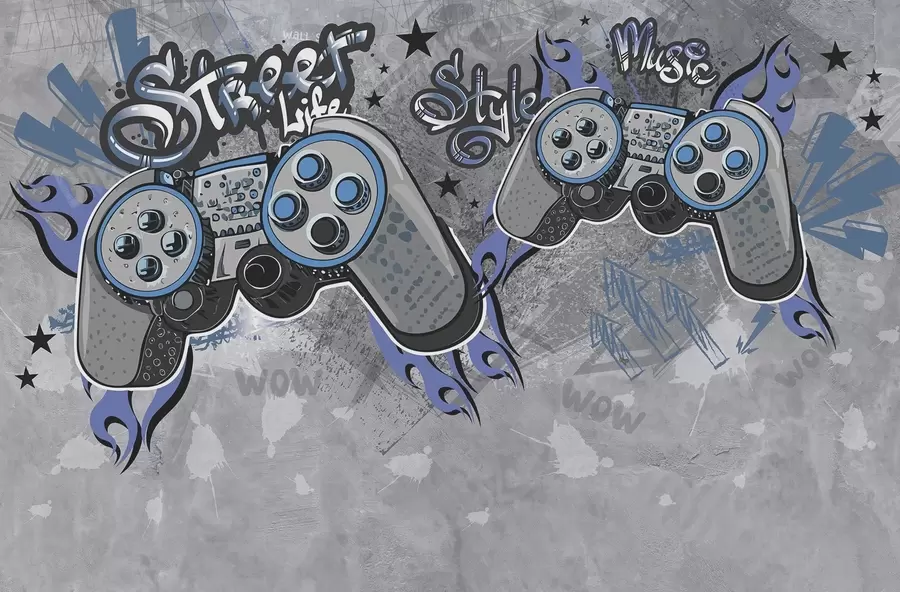 murais de parede Consoles no estilo street art na parede grunge w04054