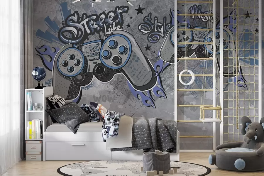 murais de parede Consoles no estilo street art na parede grunge w04054