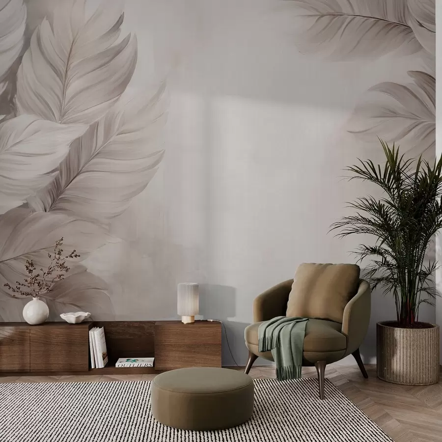 murais de parede Folhas em tons pastéis w09175