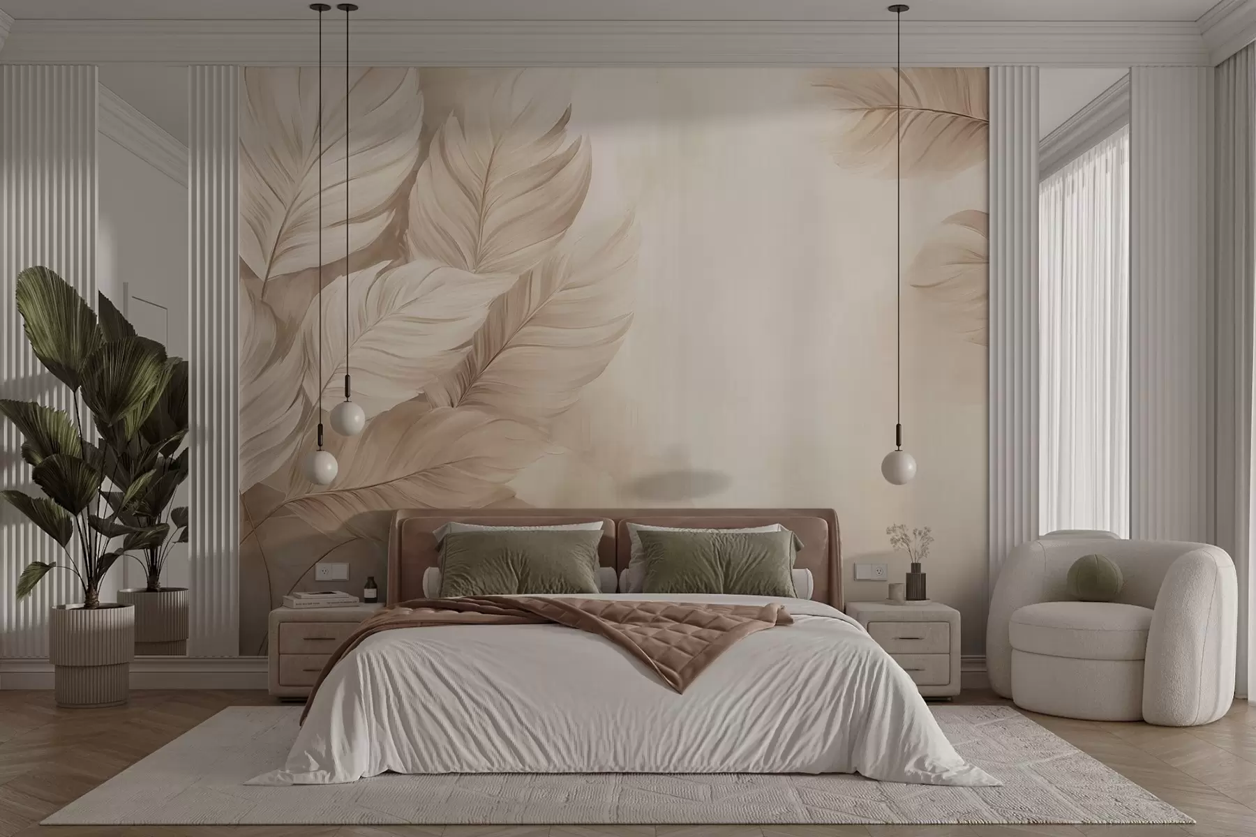 murais de parede Folhas em tons pastéis w09175v2