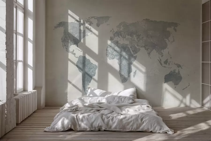 murais de parede Mapa-múndi com padrão, tons de azul w03954v2