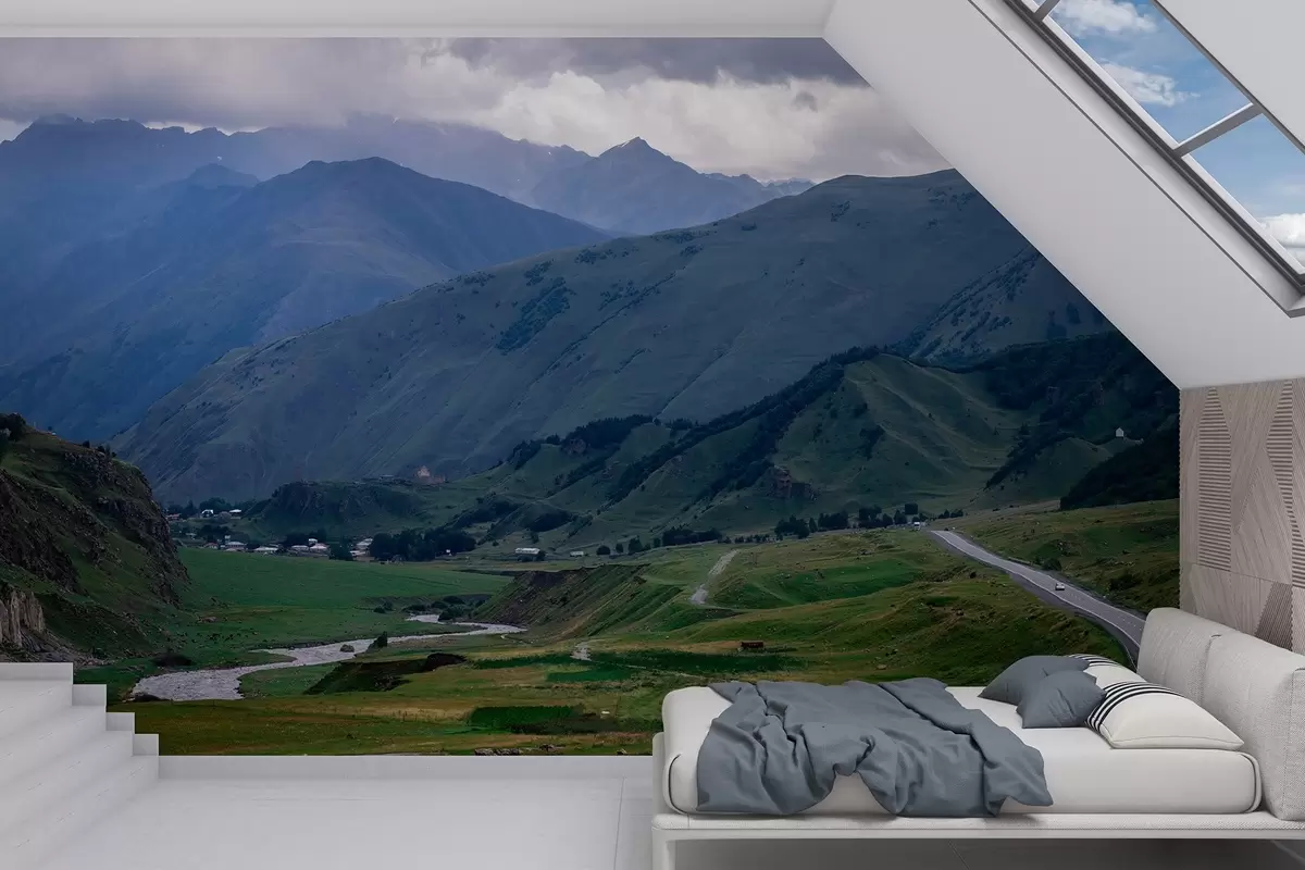 murais de parede Paisagens da Geórgia, montanhas, viagem de carro, realismo w04097