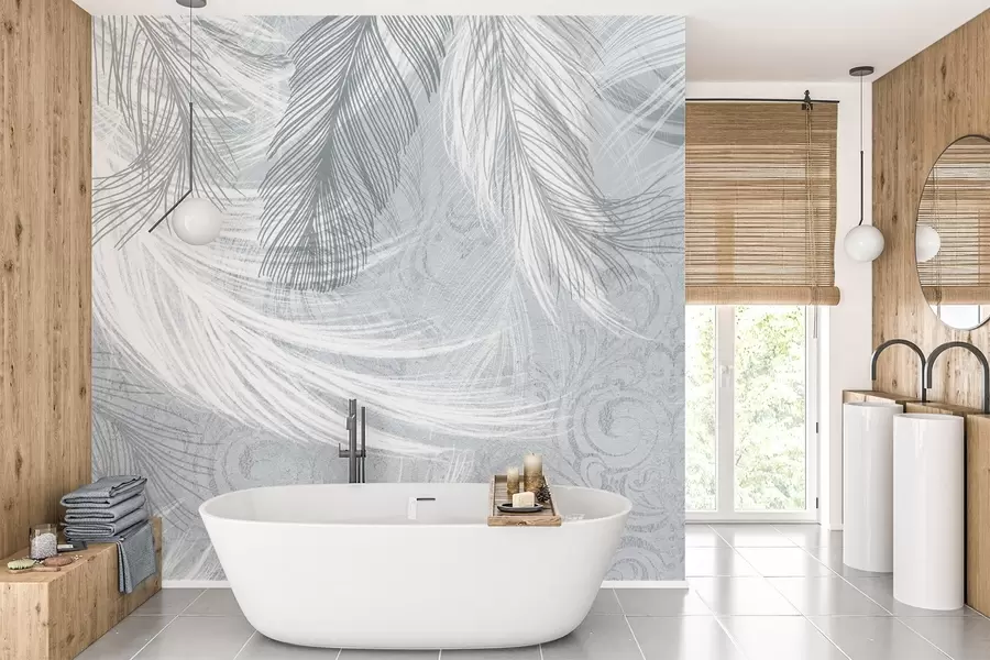 murais de parede Delicadas penas em tons de azul w04102v1