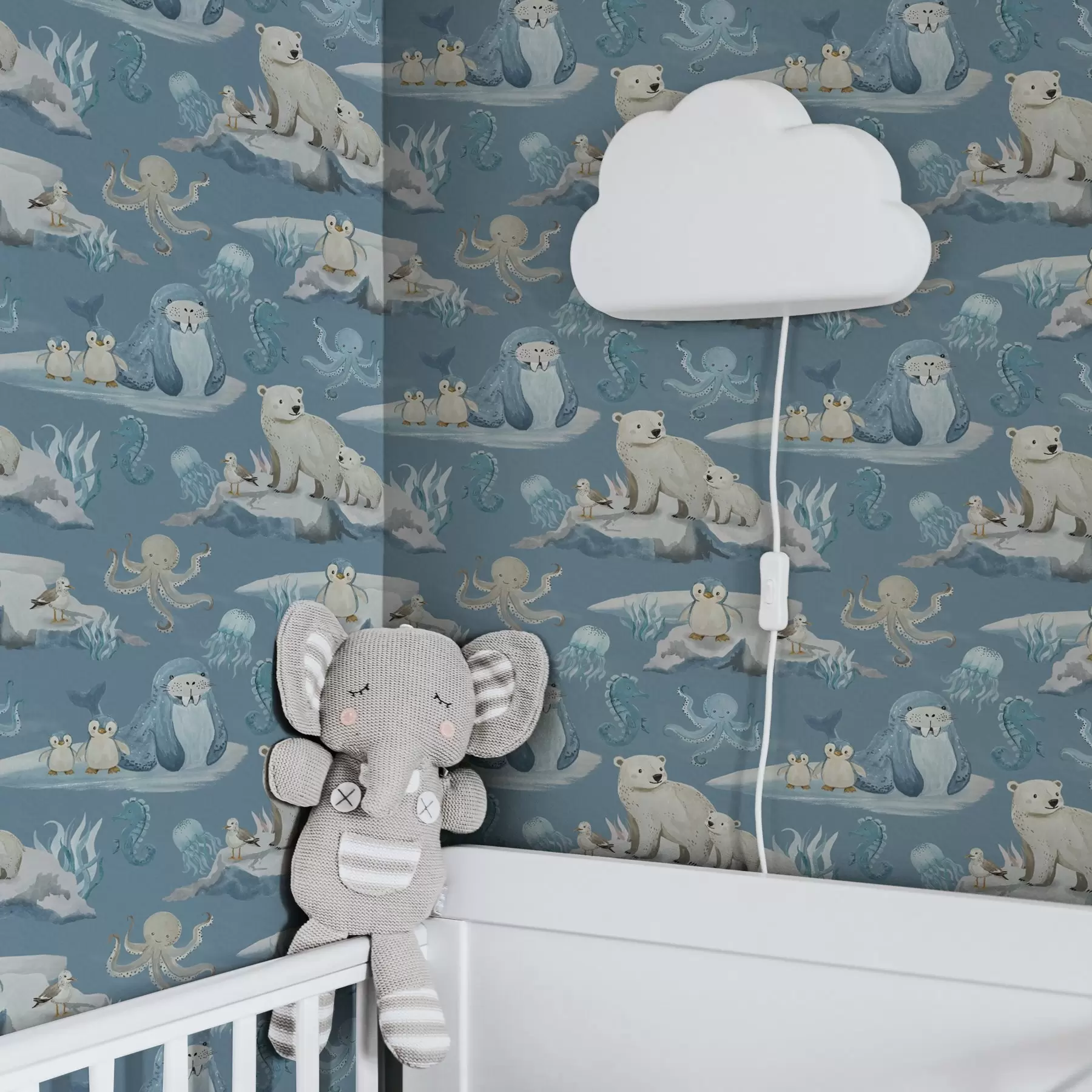 murais de parede Animais do Ártico em estilo aquarela para o quarto das crianças a00137