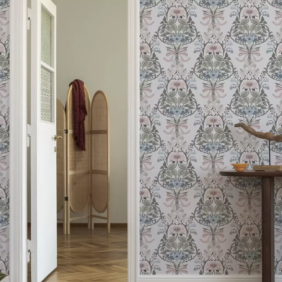 murais de parede Padrão floral retrô com laços e botões a00174