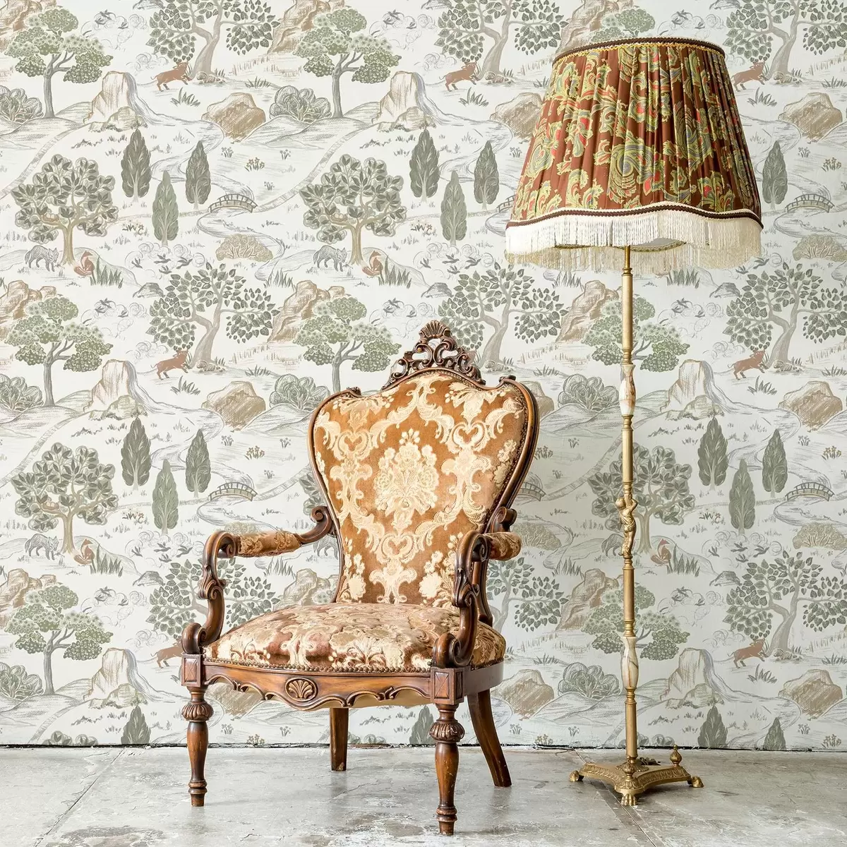 Papel de parede Mapa de conto de fadas da natureza com animais e árvores a00177