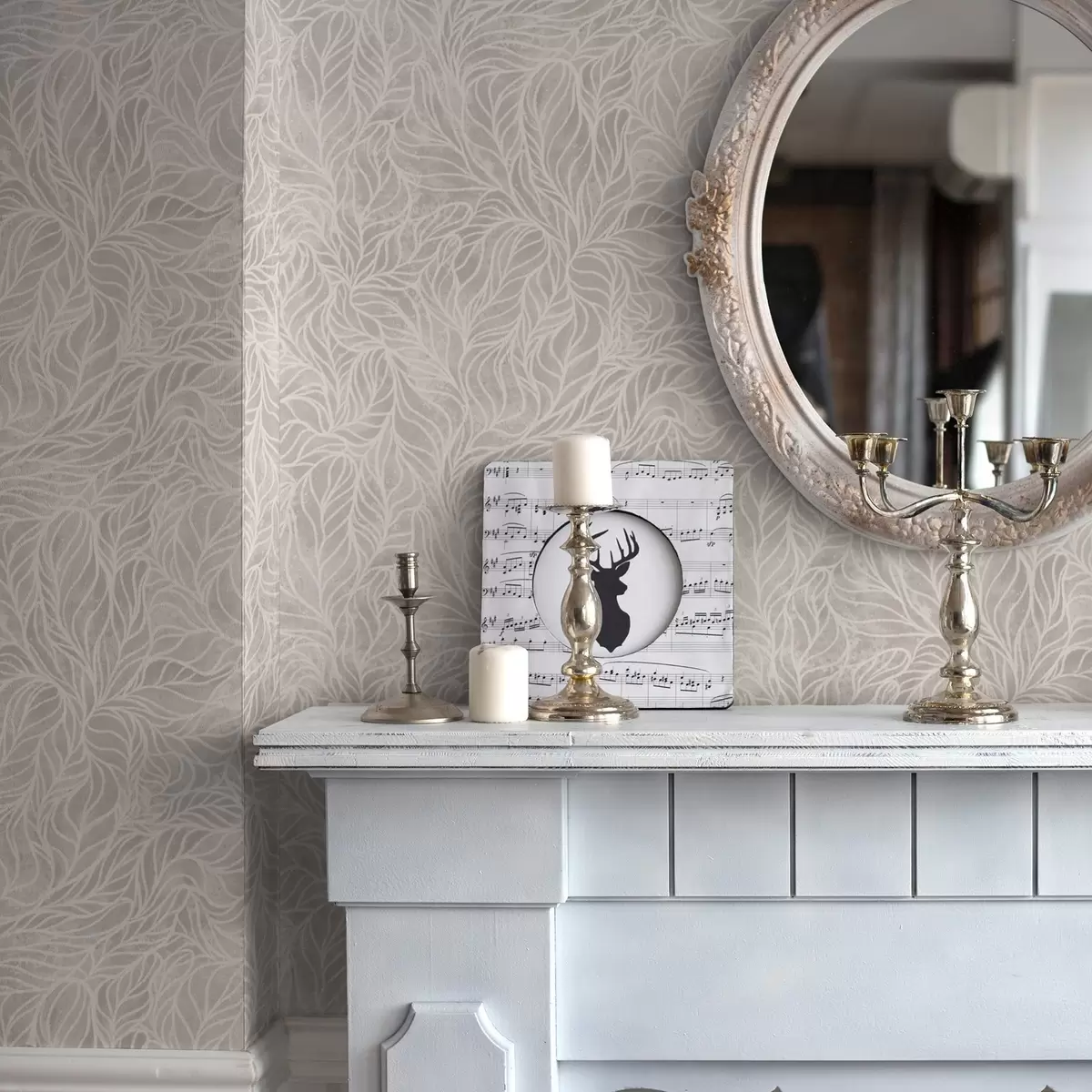 Papel de parede Textura abstrata bege com linhas suaves de folhas a00179