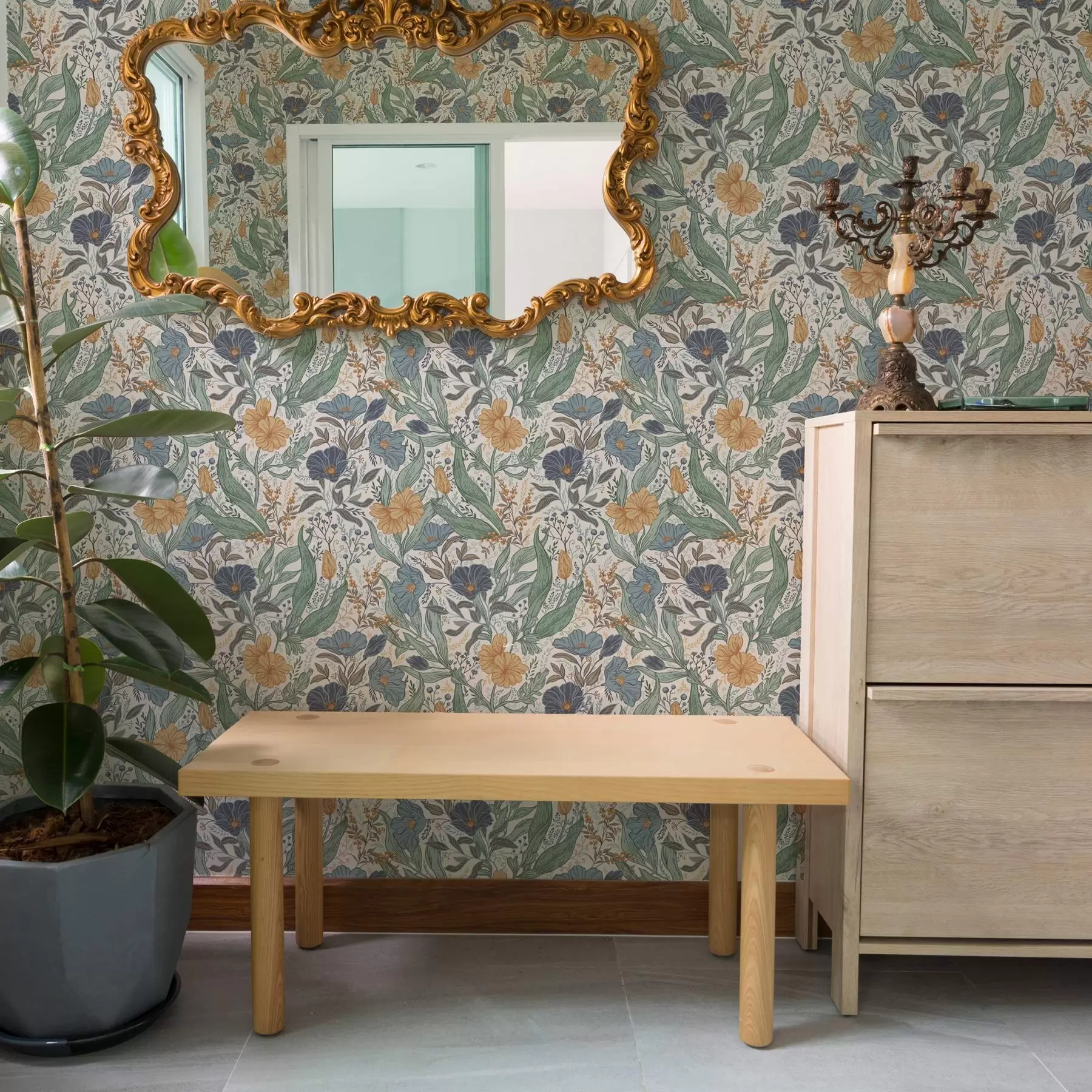 murais de parede Ilustração desenhada à mão de flores do prado em cores quentes a00180