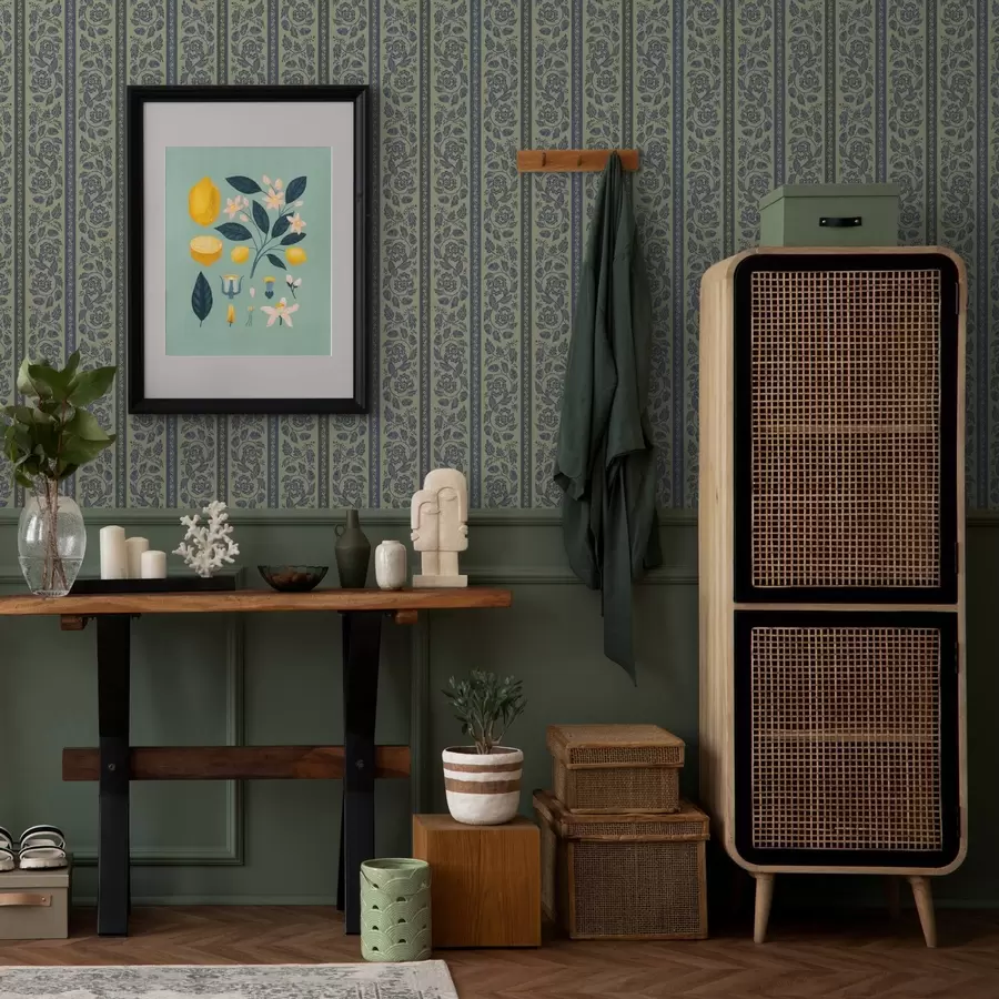 murais de parede Ornamento vintage azul com flores e bolotas a00181v1