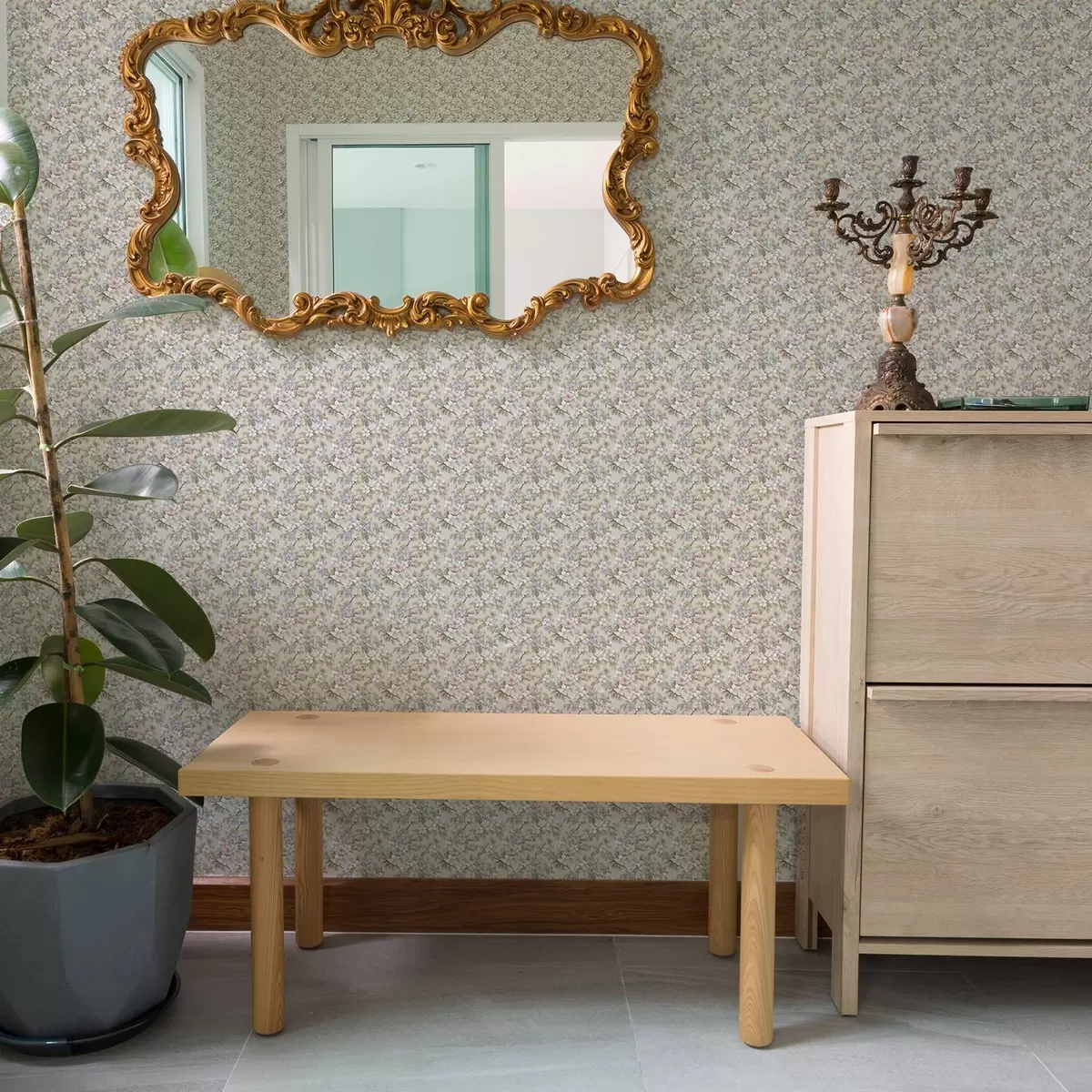 Papel de parede Buquê diagonal com flores de primavera em tons delicados a00204