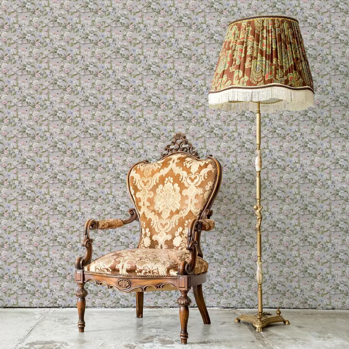 Papel de parede Diagonal floral em tons pastéis no estilo dos tecidos renascentistas a00205