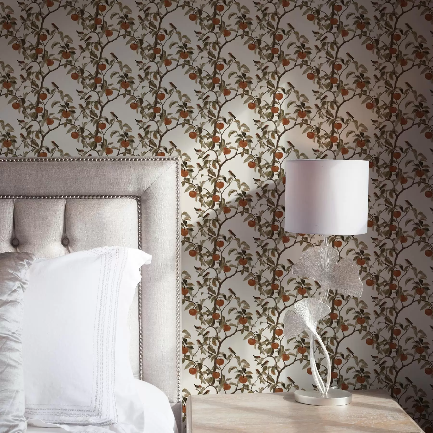 murais de parede Pássaros e laranjas em galhos, botânica vintage a00208