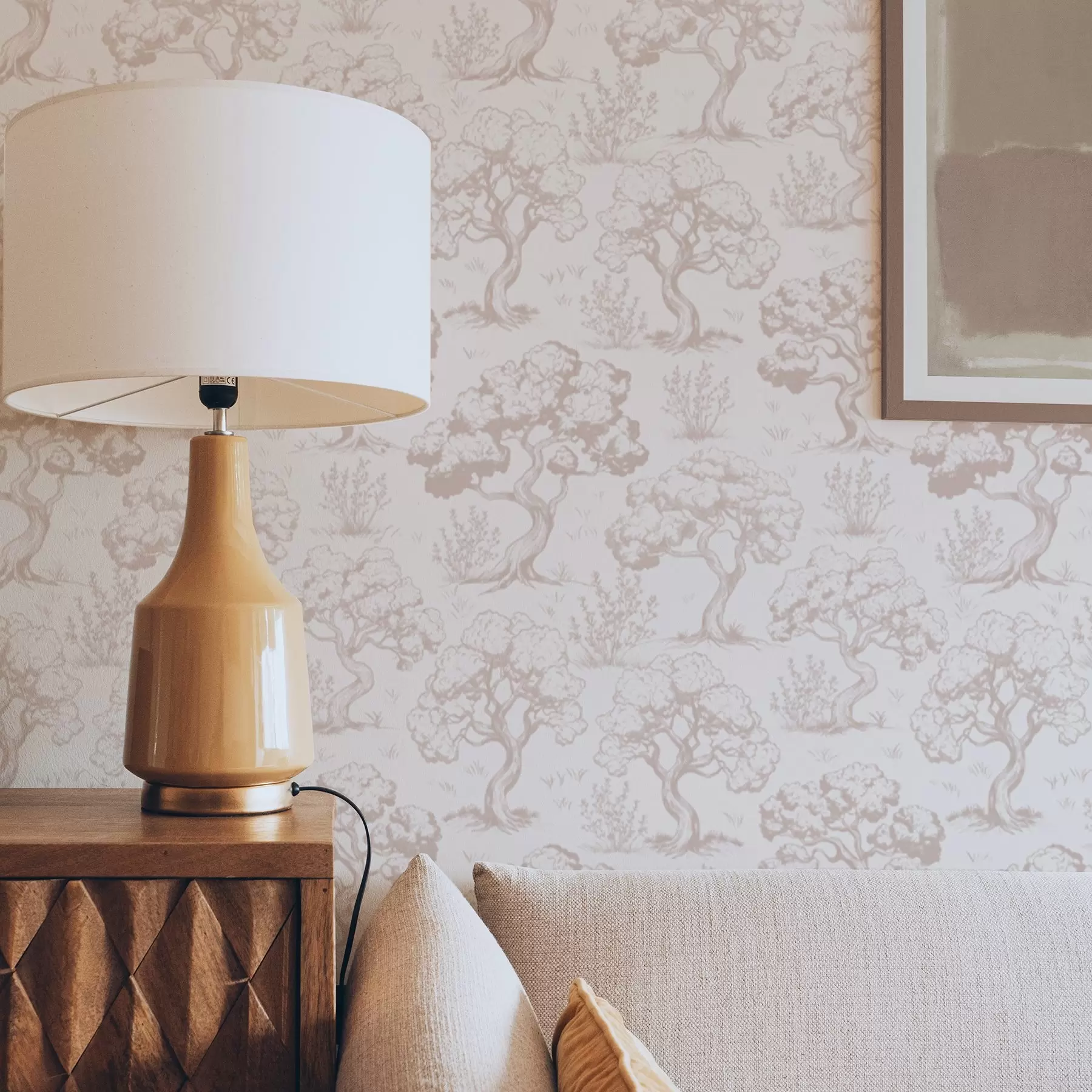 murais de parede Silhuetas monocromáticas de árvores em estilo vintage, esquema de cores bege a00210