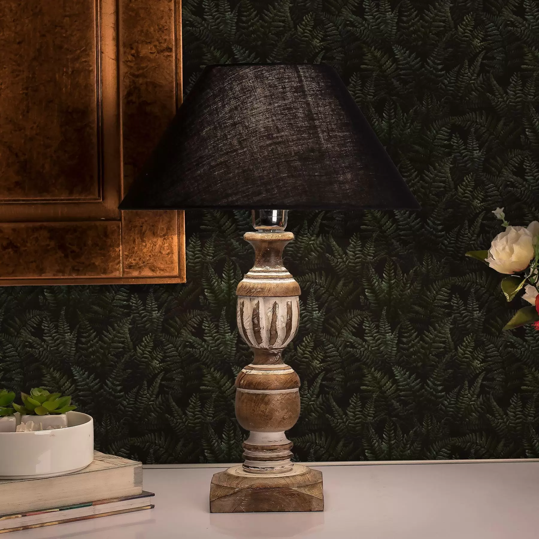 murais de parede Samambaia escura, ornamento de floresta, cores noturnas a00214