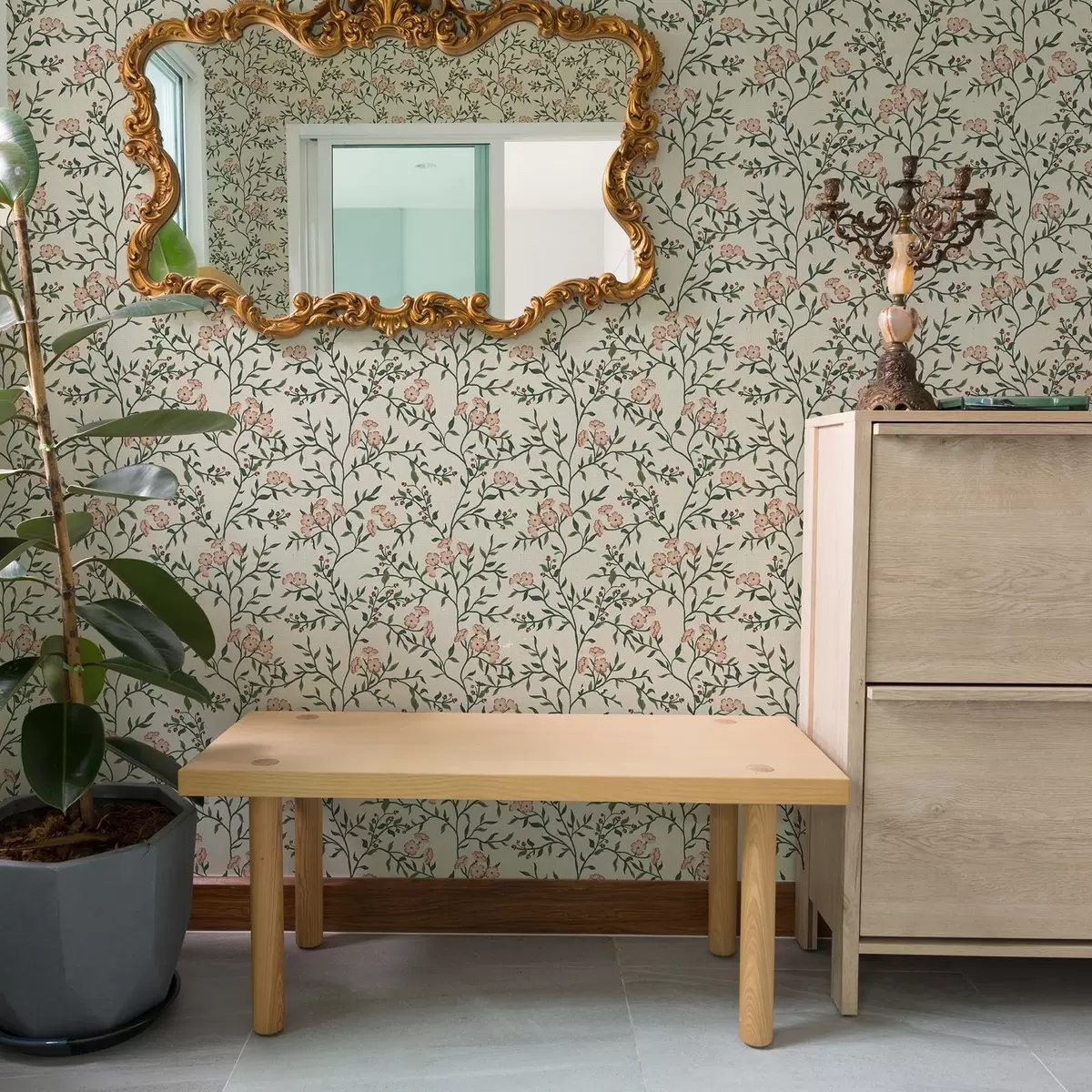 Papel de parede Ramos abertos com flores de coral, padrão floral a00221