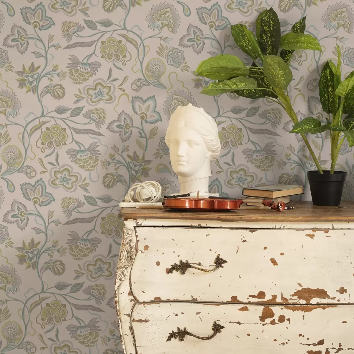 Papel de parede Flores ornamentais em cores pastéis, estilo vintage a00222