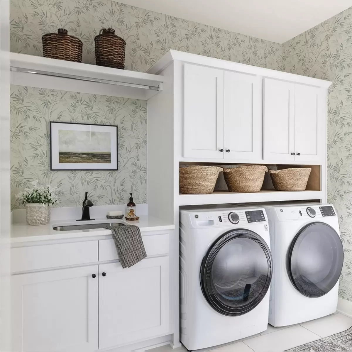 Papel de parede Folhas em aquarela em tons frios, design minimalista a00225