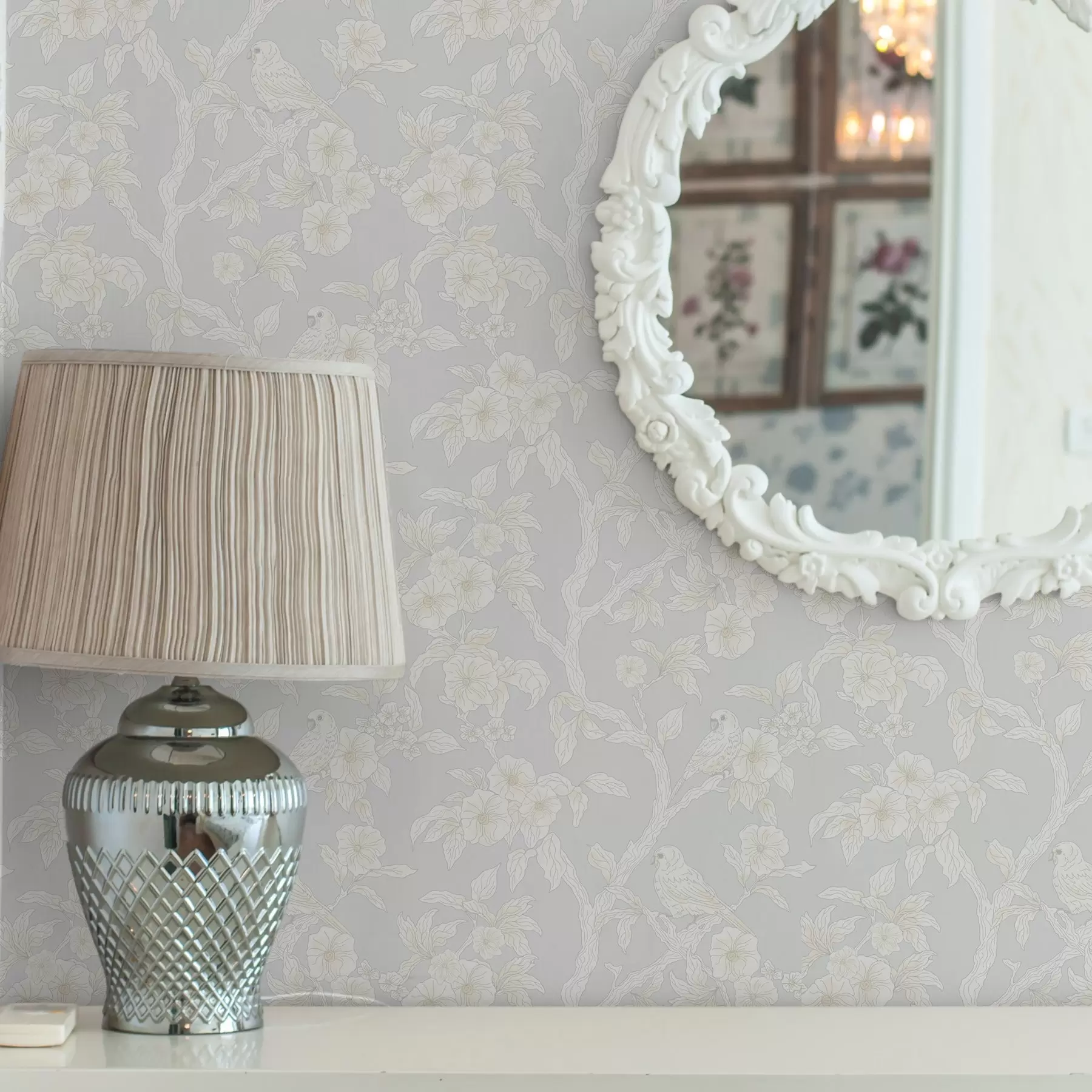 murais de parede Padrão leve de pássaros em galhos, paleta em tons pastéis, clássico a00230