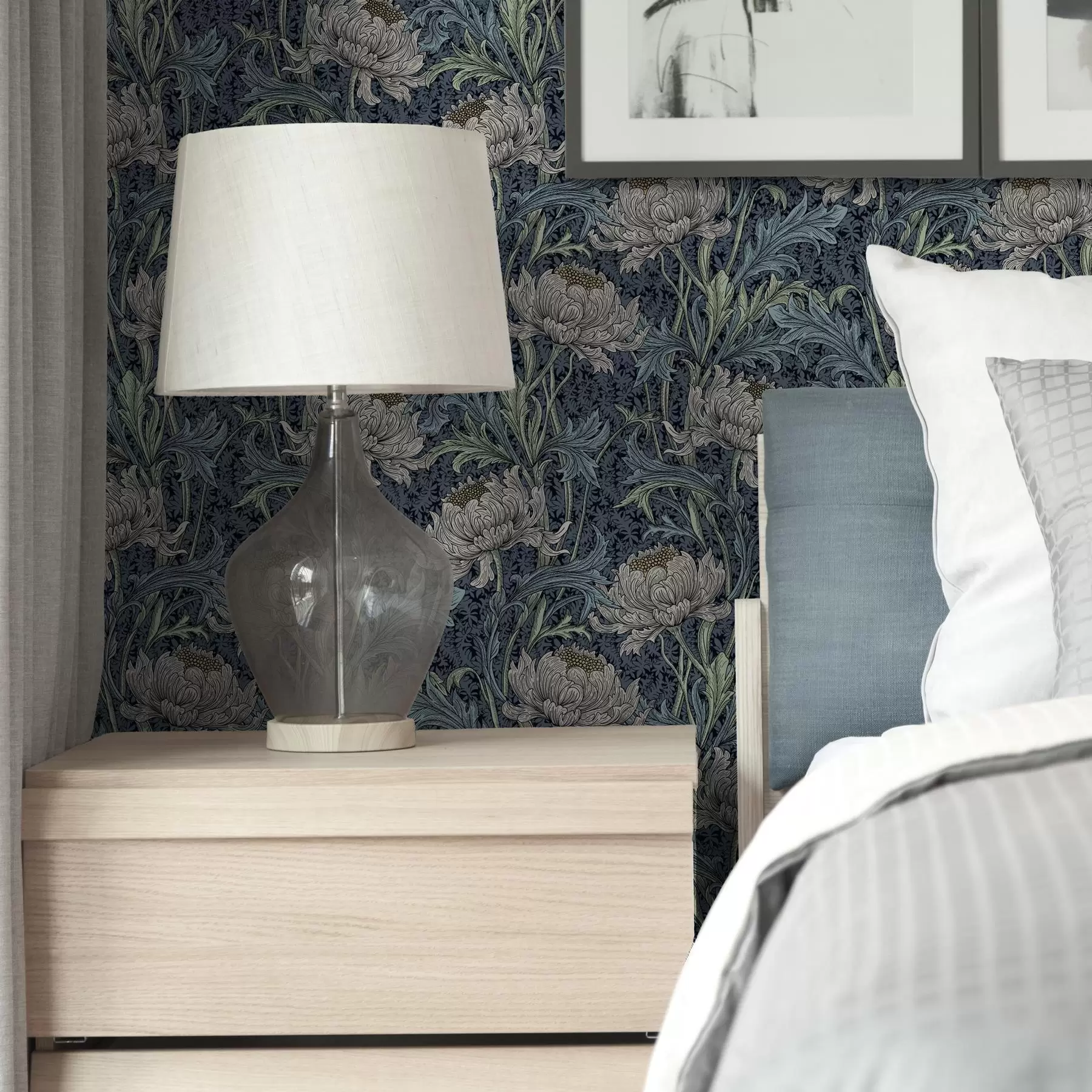 murais de parede Peônias vintage em um fundo escuro, estilo floral gótico a00233