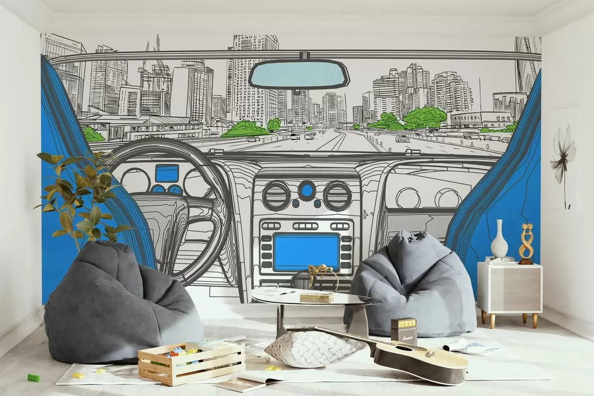 murais de parede Vista do contorno de um carro w04109v1