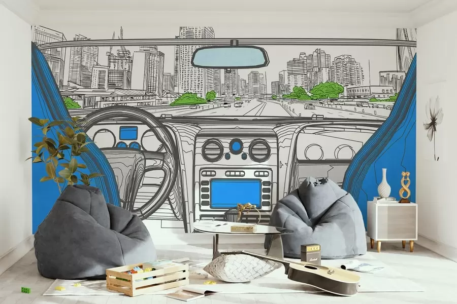 murais de parede Vista do contorno de um carro w04109v1