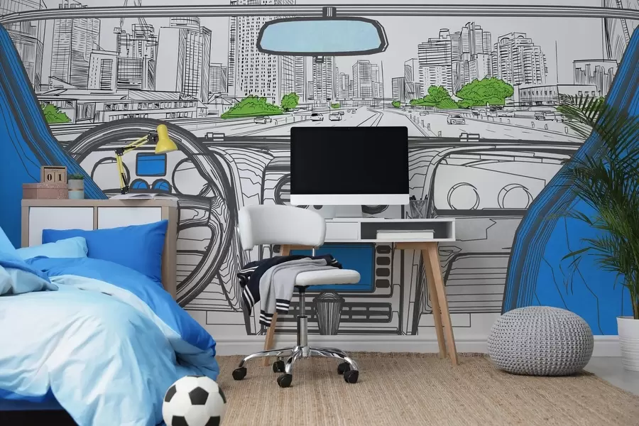 murais de parede Vista do contorno de um carro w04109v1