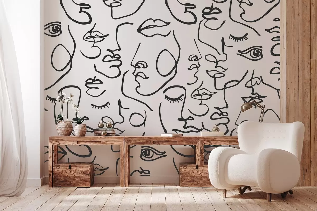 murais de parede Rostos abstratos na cor preta w04121