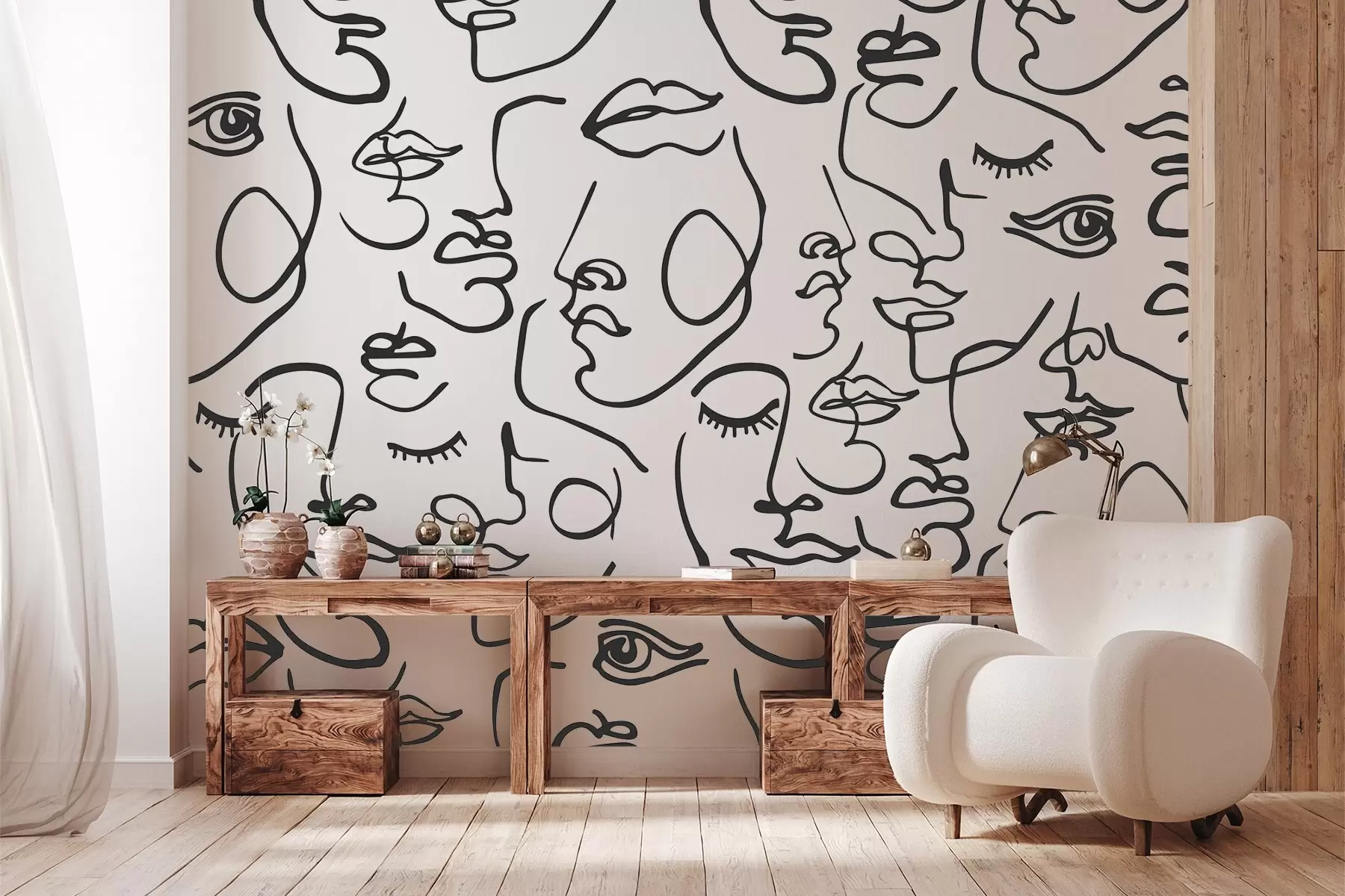 murais de parede Rostos abstratos na cor preta w04121