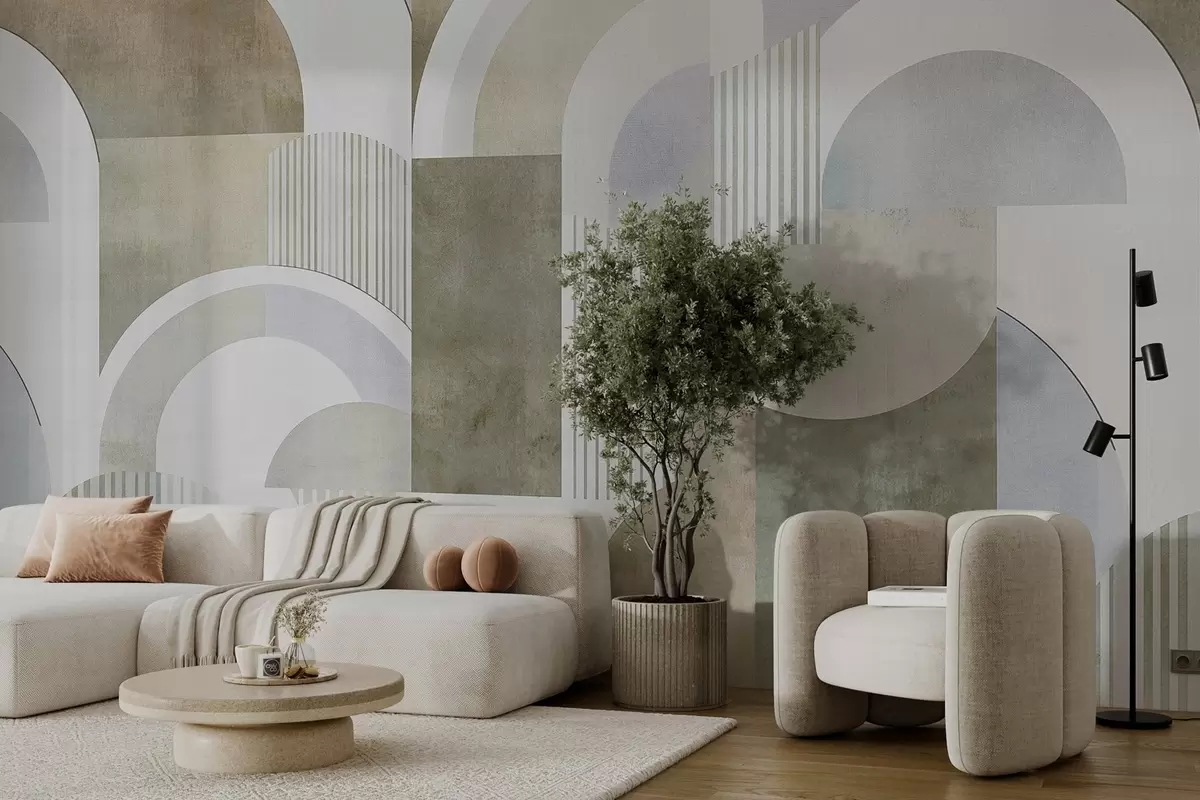 murais de parede Geometria abstrata em estilo art déco com um efeito retrô w04079