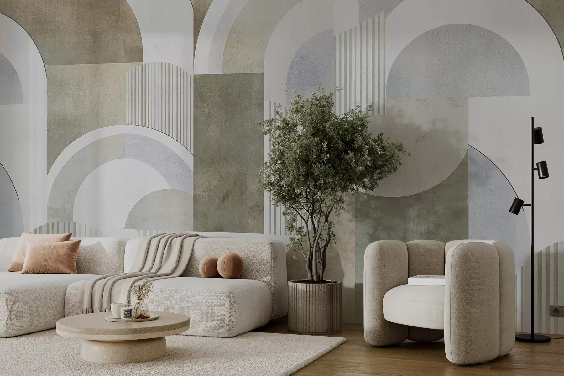 murais de parede Geometria abstrata em estilo art déco com um efeito retrô w04079