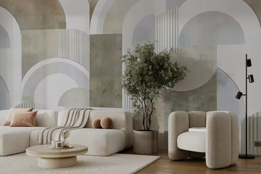 murais de parede Geometria abstrata em estilo art déco com um efeito retrô w04079