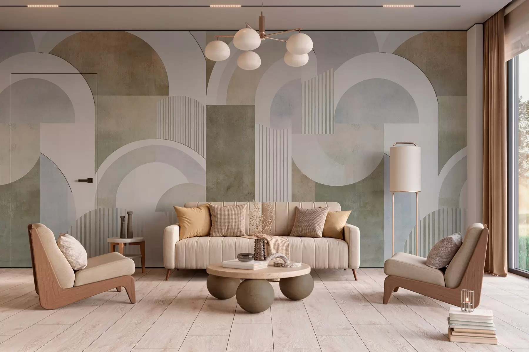 murais de parede Geometria abstrata em estilo art déco com um efeito retrô w04079