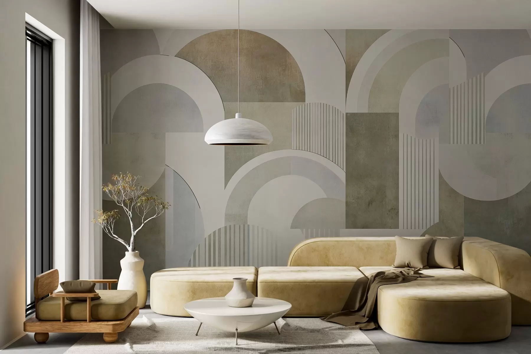 murais de parede Geometria abstrata em estilo art déco com um efeito retrô w04079