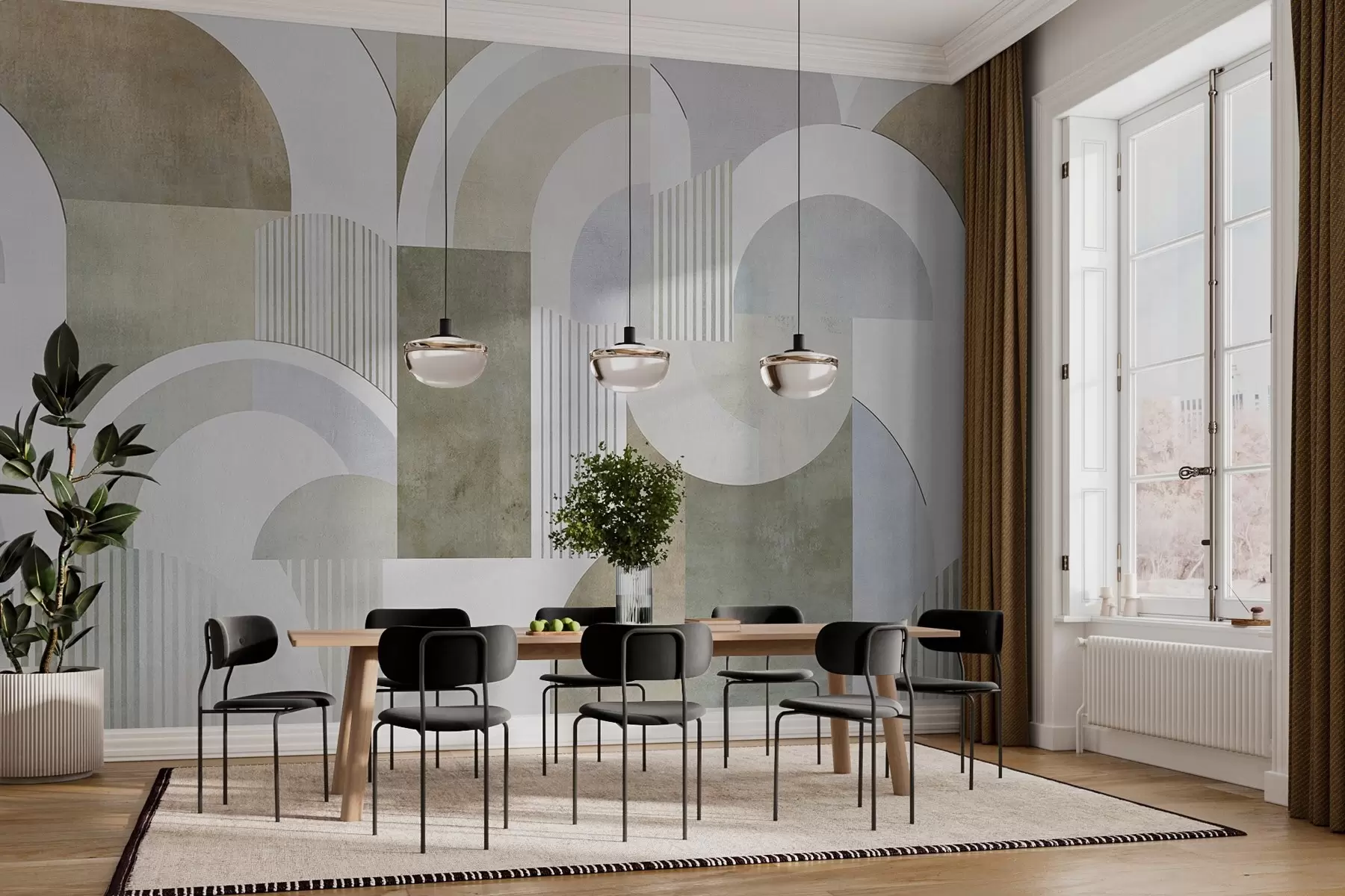 murais de parede Geometria abstrata em estilo art déco com um efeito retrô w04079